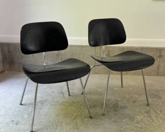 Eames-style black DCM chairs, probably 1990s reproduction