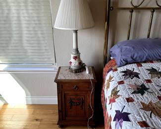 Marble top bedside table with Lamp