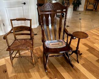 Rocker, Wood Chair with wicker seat