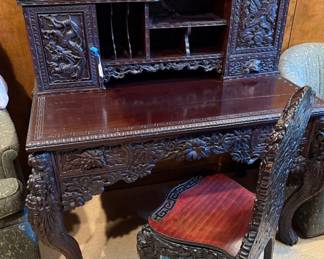Talk about some carving this Desk is absolutely amazing with the matching chair that is also available or can be sold separately