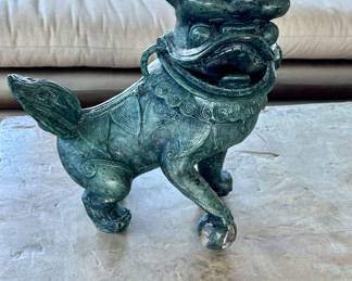 Patinated bronze foo lion             14"h x 14" long x 7"d 