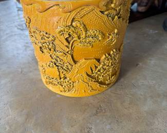 Chinese ceramic brush pot 7"h x 7.5" diameter