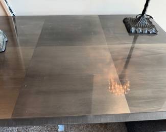 Oly Studio "Giles" hand cut resin veneer console  table with acrylic shelf    30"h x 72"w x 24"d