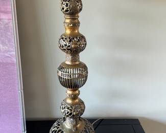 Pr. vintage Chinese-style brass filigree  lamps  38.5" to finial