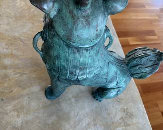 Patinated bronze foo lion             14"h x 14" long x 7"d 