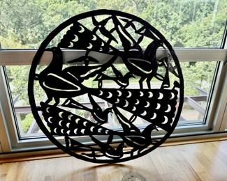 Steel cut out peacocks and birds wall  sculpture                 33" diameter