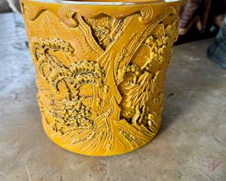Chinese ceramic brush pot 7"h x 7.5" diameter