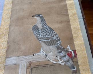 Set of three antique Japanese scrolls depicting hawks 