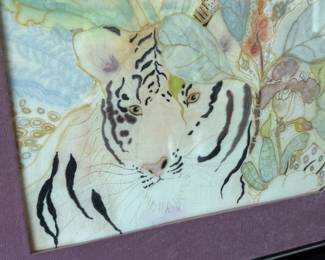 Painted silk acrylic framed with suede matting               35"h x 32"w