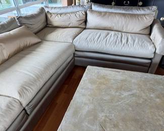 Custom silk and linen sectional                                                 28"h x 120" x 82" x 37"d