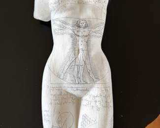 Italian plaster female torso decorated with Da Vinci's Vitruvian Man signed Bijan 1996
