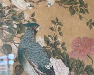 Asian watercolor of Pheasant and birds 51"h 