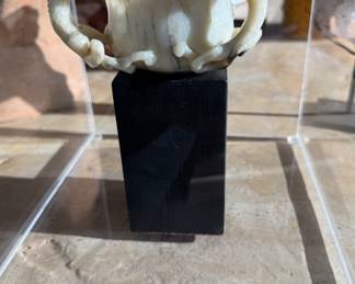 *Auction Item* contact us for bidding info. . Ming Dynasty jade cup with three handles in the form of chimeras  2”h x 5” diameter
