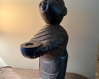 Chinese stone figural candleholder 16"h x 5"w x 8"d - heavy!