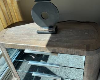 Pair Caracole  wood & mirror chests                                          34"h x 41"w x 18"d 