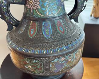 Chinese champleve vase   14"h x 10" handle to handle
