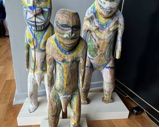 3 Ancestor figures, Papua New Guinea,  20th century.         Tallest 27"