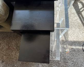 Ted Boerner custom walnut & acrylic nesting tables                largest 22.5"h x 21"w x 13.5"d