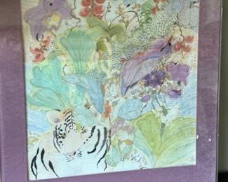 Painted silk acrylic framed with suede matting               35"h x 32"w