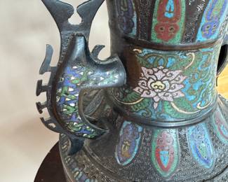 Chinese champleve vase   14"h x 10" handle to handle