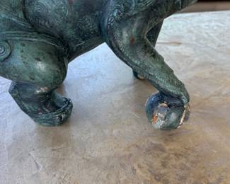 Patinated bronze foo lion             14"h x 14" long x 7"d 