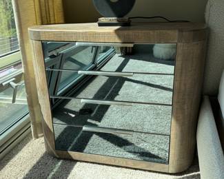 Pair Caracole  wood & mirror chests                                          34"h x 41"w x 18"d 