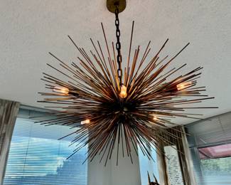 Brass starburst chandelier  18"h x 30"w