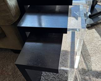 Ted Boerner custom walnut & acrylic nesting tables                largest 22.5"h x 21"w x 13.5"d
