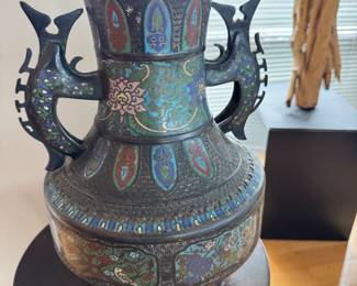 Chinese champleve vase   14"h x 10" handle to handle