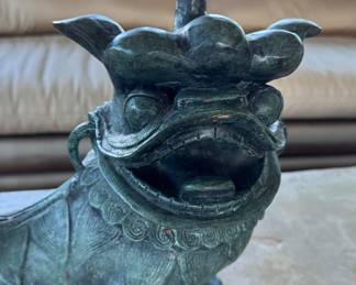 Patinated bronze foo lion             14"h x 14" long x 7"d 
