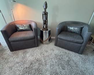 Pr. of custom Rudin swivel chairs  28"h x 32"w x 34.5"d