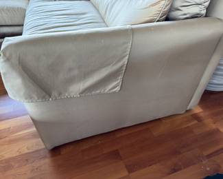 Custom silk and linen sectional                                                 28"h x 120" x 82" x 37"d