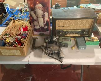 Vintage radio and Christmas decorations