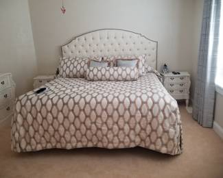 King bedroom suite: bed; two nightstands; dresser with mirror; tall lingerie chest