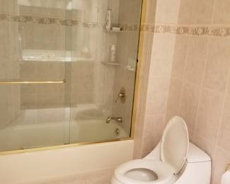 Glass shower doors; commode