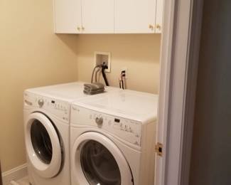 Whirlpool Duet washer & dryer; laundry room cabinets