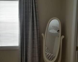 Floor mirror; drapery & blinds