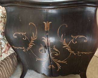 Detailed View of the Artistica Painted Black Lacquer Side Table. W29.5: x H32" x D19". Two Available.