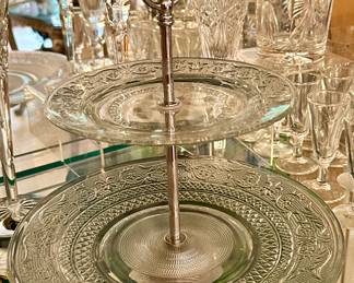 Lovely Vintage Two-Tier Carved Glass Server.