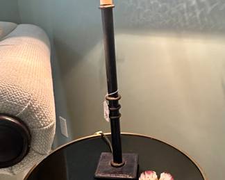 Detailed Image of the Black Marble Tabletop, Gorgeous Lamp & Capodimonte Wild Orchid. 