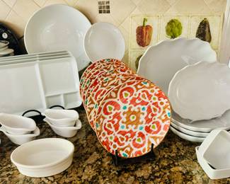 222 Fifth "Samarkand" 8" Plates, Set of 7, Shown with White Tableware by SCM Designs, Seltmann Weiden and More!