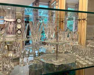 Wonderful Selection of Waterford, including a Biscuit Barrel and Crystal from the Millenium Series! Shown with a Two-Tier Glass Server and a Cake Plate with Silver Base.