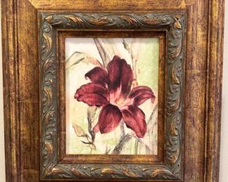 Beautifully Carved Frame, “Purple Lily”, signed. 17.5” x 20”