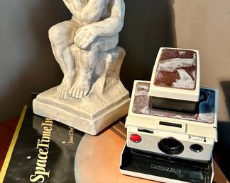 Fantastic Polaroid SX-70 Land Camera Model 2, shown with Vintage Art Auguste Rodin "The Thinker Sculpture" Figure in Resin & Small Sample of our Book Collection.
