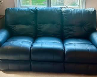 Gorgeous Berkline Black Leather Three Cushion Reclining Sofa, 80"W x 34"D x  36" H.