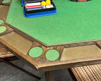 Ready to Play a little Poker?  Folding Table with Folding Chairs and Poker Equipment.
