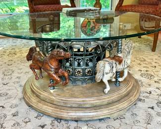 Fabulous Carousel Horse Revolving Mid-Century Coffee Table, 39"W x 20.5"H.