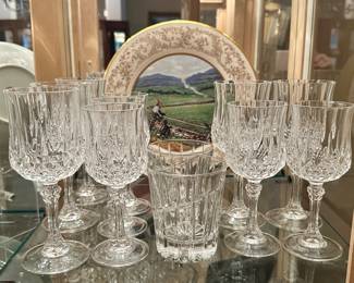 Solid Crystal D’Arques Glasses in Two Sizes, Shown with a Gorham Norman Rockwell American Landscape Series Plate, “Summer Respite” and a Vintage Pair of Mikasa Crystal Uptown Rocks Lowball Glasses.