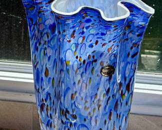 Beautiful Handkerchief Vase by Krosno Made in Poland, Hand Blown.