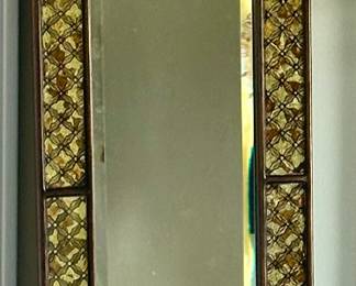 Raschella Collection of California 48" x 10" Solid Wood Narrow Intricately Lacquered Mirror, Two Available, Designed to Hang Vertically or Horizontally.